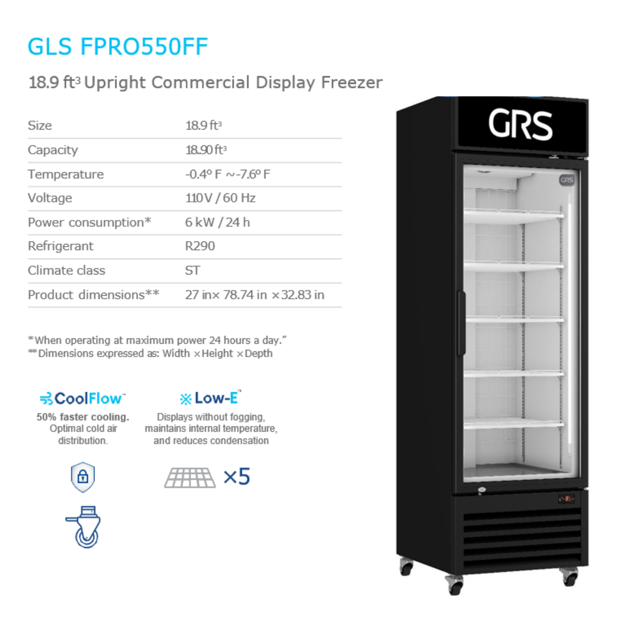 Upright Freezer Display 16.53 CU Single Door